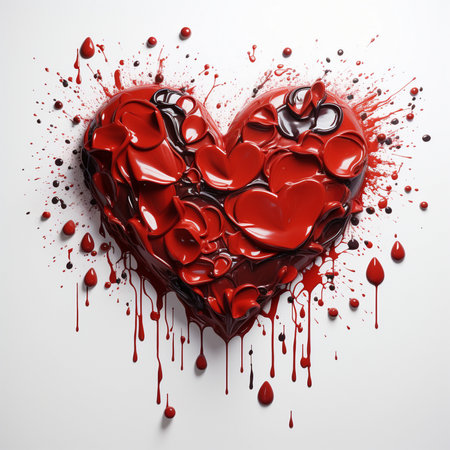 A vibrant red heart with a dripping paint effect, conveying emotions of love, passion, and romance. Isolated on a clean white background.の素材