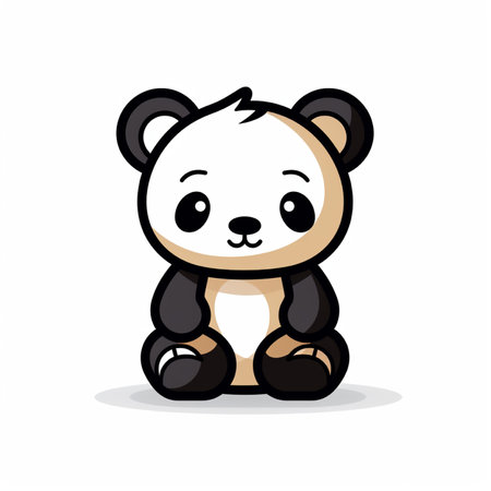 Charming illustration of a cute baby panda bear sitting, rendered in a delightful cartoon style, perfect for adding charm to designs.の素材