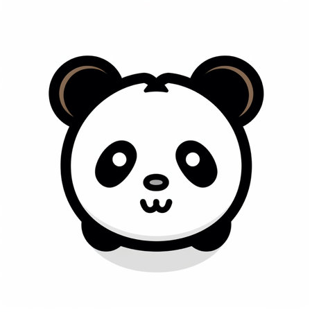 A charming, simplified illustration of a panda bear's face, rendered in a cute, minimalist cartoon style, perfect for children's designs.の素材