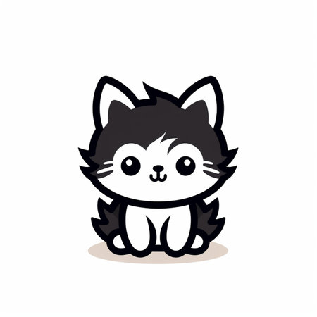 An adorable cartoon illustration of a young husky dog with distinctive black and white markings, sitting playfully and looking forward with large, expressive eyes.の素材