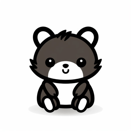 A cute, adorable cartoon bear sitting. This fluffy, friendly animal character is perfect for graphic design and illustrations.の素材