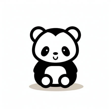 An adorable kawaii panda illustration featuring a cute baby bear sitting happily in a simple cartoon style. Perfect for graphic design and children's themes.の素材