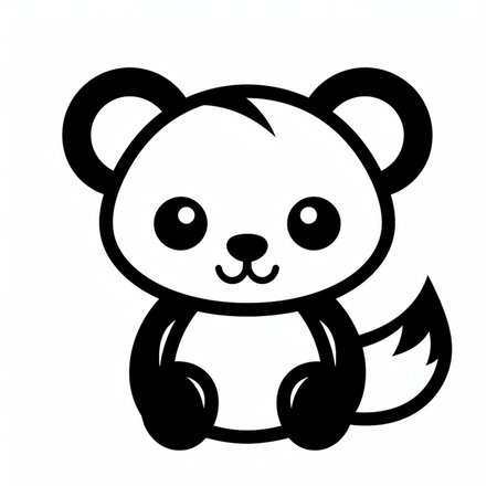 Adorable cartoon panda cub sitting with a happy expression and a bushy tail. Simple, cute, and charming illustration.の素材