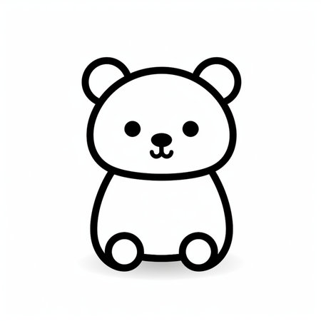 An adorable line art illustration of a cute teddy bear sitting down. This simple cartoon features a friendly face and round ears, perfect for sweet designs.の素材