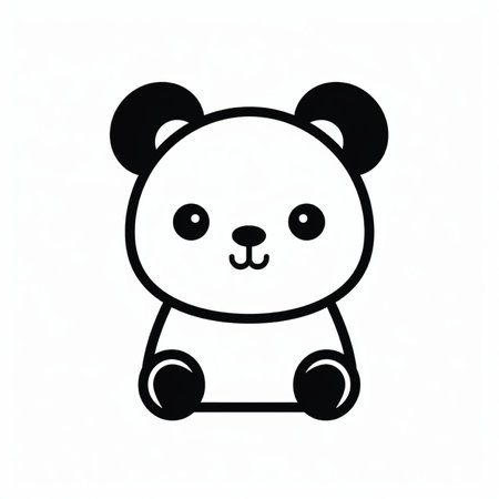 A simple and cute kawaii illustration of a panda bear, perfect for graphic design projects. This adorable vector art features a baby panda with classic black and white markings.の素材