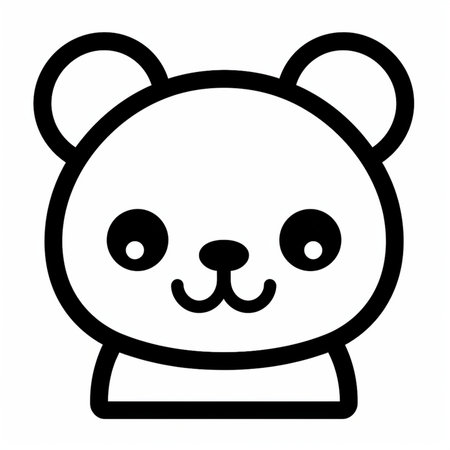 A simple, bold, black and white illustration of a cute panda bear's face. Perfect for minimalist graphic design projects.の素材