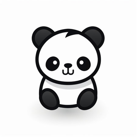 An adorable baby giant panda character illustration sitting down, featuring big round eyes and soft ears, perfect for children's themes.の素材