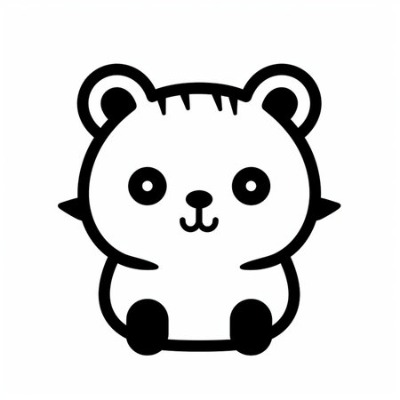 A delightful and simple kawaii illustration of a tiger cub's face. This adorable cartoon animal features large eyes and characteristic stripes, perfect for cute designs.の素材