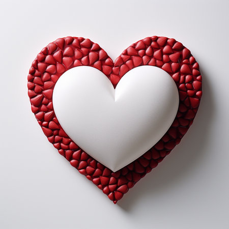 A beautifully crafted red heart made of numerous smaller heart shapes, featuring a contrasting smooth white heart at its core, symbolizing love.の素材