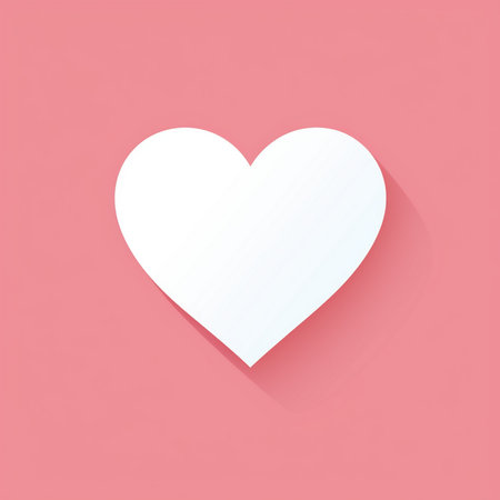 A simple white heart shape with a subtle shadow, set against a smooth, pastel pink background. Minimalist and elegant.の素材
