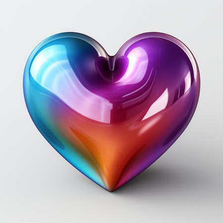 A vibrant, glossy heart shape with a seamless rainbow gradient, representing love, unity, and diversity. Isolated on a clean white background.の素材