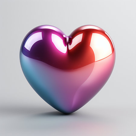 A three-dimensional, heart-shaped object with a smooth, glossy surface and a vibrant gradient of pink, purple, and blue.の素材