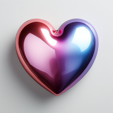 A shiny, heart-shaped object with a smooth, reflective surface, transitioning from pink to purple to blue. Ideal for symbolic representation.の素材