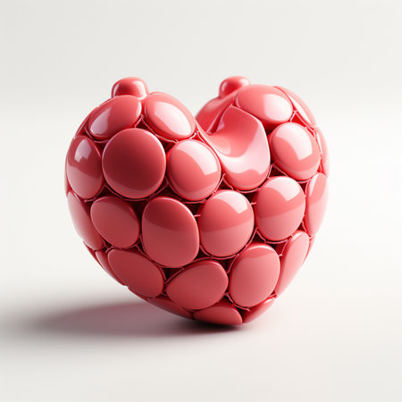 A detailed, three-dimensional sculpture shaped like a heart, meticulously constructed from many small, shiny pink oval pieces.の素材