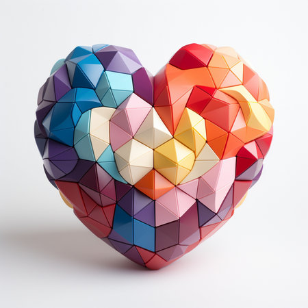 Colorful origami heart on white background. 3d illustration.の素材