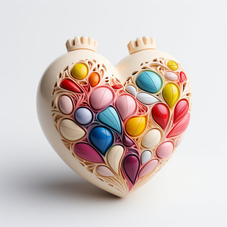 Heart made of colorful paper on white background. 3d illustration.の素材