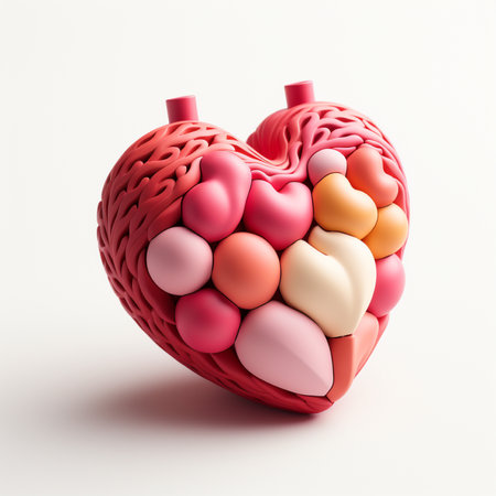 Heart made of colorful hearts on white background. 3D illustration.の素材