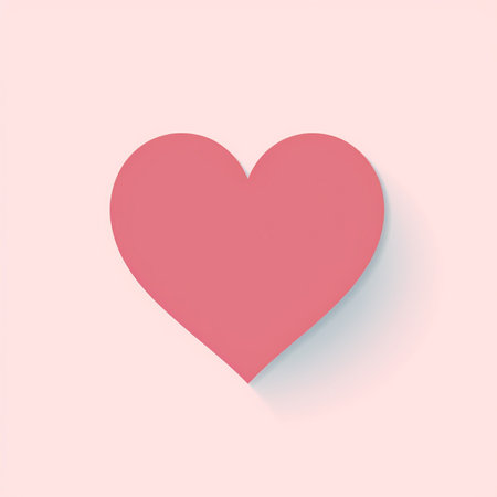 A minimalist vector illustration featuring a plain pink heart symbol casting a gentle shadow on a soft pink backdrop, perfect for romantic themes.の素材