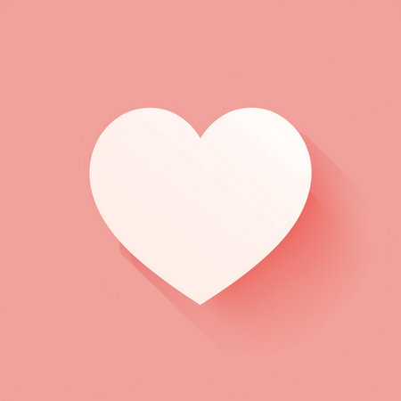 A minimalist white heart shape with a soft shadow floats on a gentle pink background, exuding a clean and elegant aesthetic.の素材