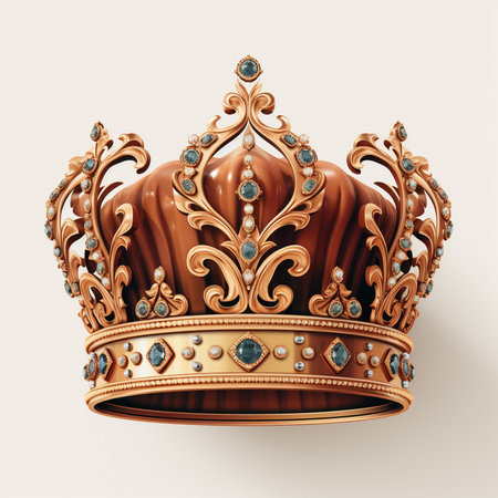 An ornate golden crown adorned with sparkling blue gemstones, representing royalty and power. A symbol of luxury and prestige.の素材