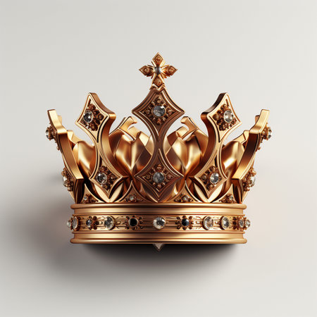 A luxurious golden crown adorned with sparkling diamonds, symbolizing royalty and power.の素材
