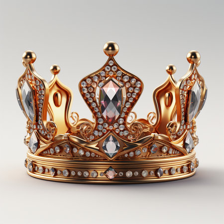 A luxurious golden crown intricately decorated with sparkling diamonds and precious gemstones, symbolizing royalty and prestige.の素材
