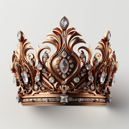A detailed, ornate golden crown adorned with sparkling diamonds, symbolizing royalty and luxury. Exquisite craftsmanship on a white background.の素材