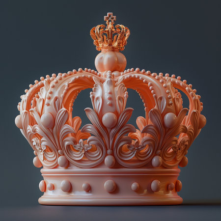 A detailed, opulent golden crown with intricate scrollwork and decorative elements, symbolizing royalty and luxury.の素材