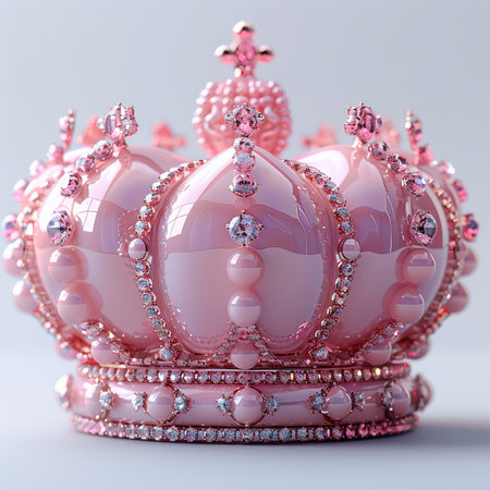 A luxurious pink crown adorned with sparkling diamonds and elegant pearls, symbolizing royalty and sophistication. Perfect for designs needing a touch of glamour.の素材