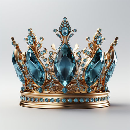Crown with jewels isolated on white background. 3D rendering.の素材