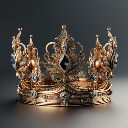 A luxurious golden crown intricately designed with sparkling blue and white gemstones, symbolizing royalty and prestige.の素材