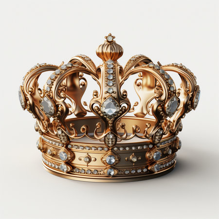 Crown isolated on white background. 3D rendering. Clipping path included.の素材
