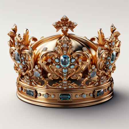 Crown with gems. 3D rendering. Image with clipping pathの素材