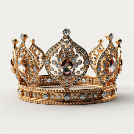 Gold crown with gems isolated on white background. 3D illustration.の素材