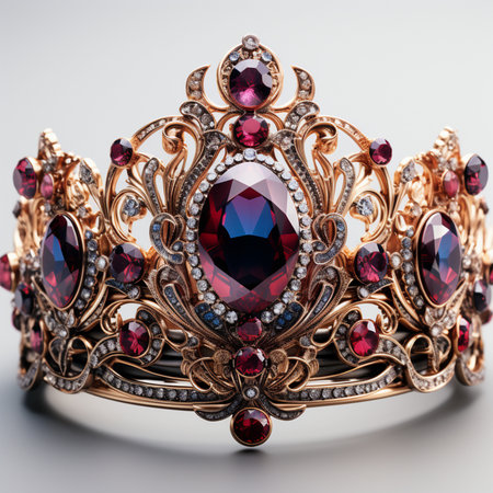 Jewelry crown with precious stones on a white background. Luxury jewelry.の素材