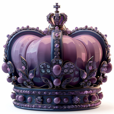 Purple royal crown isolated on white background. 3D illustration.の素材