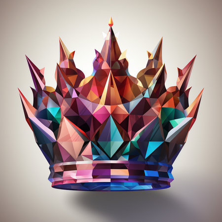 Low poly crown isolated on white background. 3d vector illustration.の素材