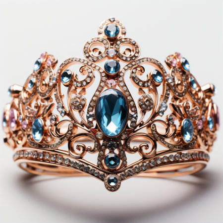 Jewelry diadem with precious stones on a white background.の素材