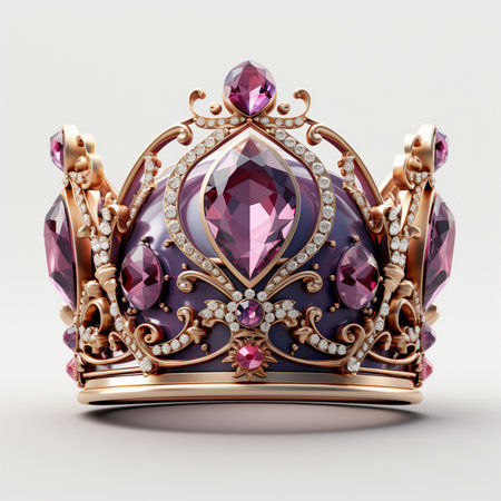 Crown with jewels on a white background. 3d rendering.の素材