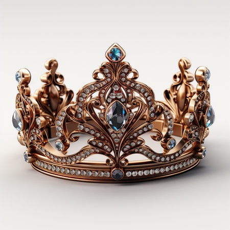 Crown with gems on a white background. 3d rendering.の素材
