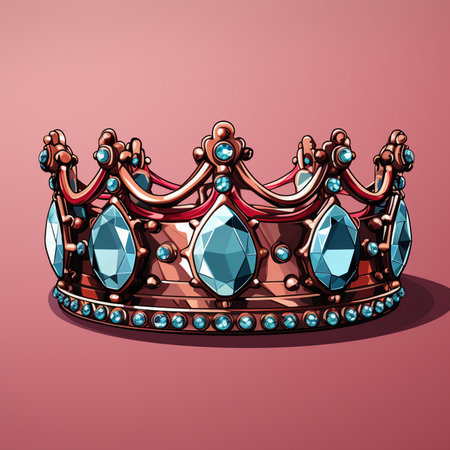 Illustration of a crown with jewels, isolated on a pink backgroundの素材