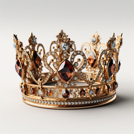 Golden crown with gems on a white background. 3d rendering.の素材