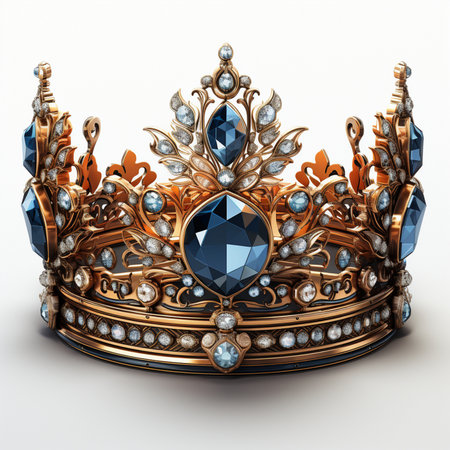 Crown with gems and jewels on a white background. 3d renderingの素材
