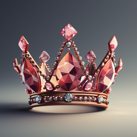 Crown with gems isolated on gray background. 3D rendering.の素材