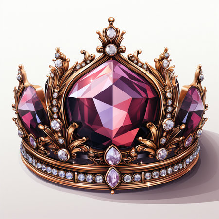 Crown with gems and jewels isolated on white background. Vector illustration.の素材