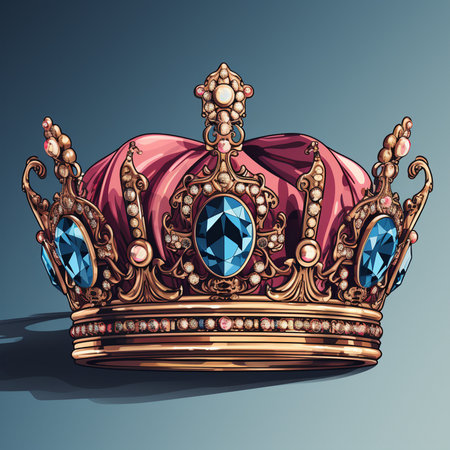 Illustration of a royal crown with jewels on a blue background.の素材
