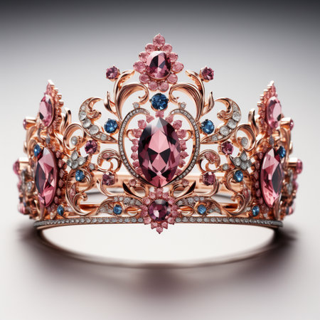 Jewelry diamond ring with precious stones on a gray background.の素材