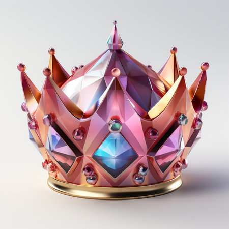 Crown isolated on white background. 3d rendering. Computer digital drawing.の素材