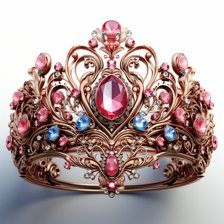 Jewelry diamond crown with precious stones. 3D illustration.の素材
