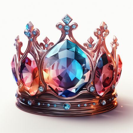 Crown with gems on a white background. 3D rendering.の素材